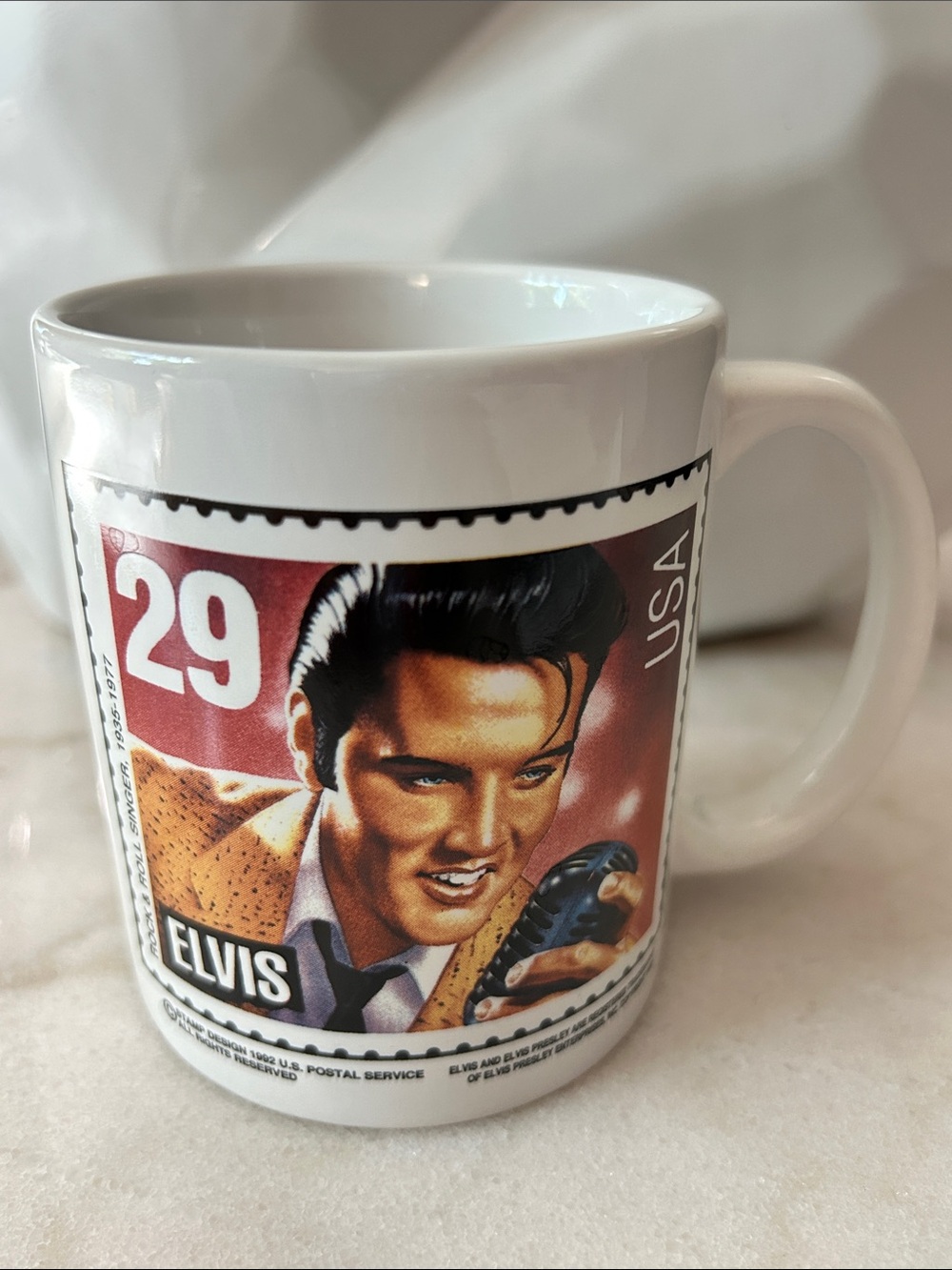 Elvis Presley Stamp Collectible Ceramic Coffee Mug-Rock & Roll Singer 8 oz  New